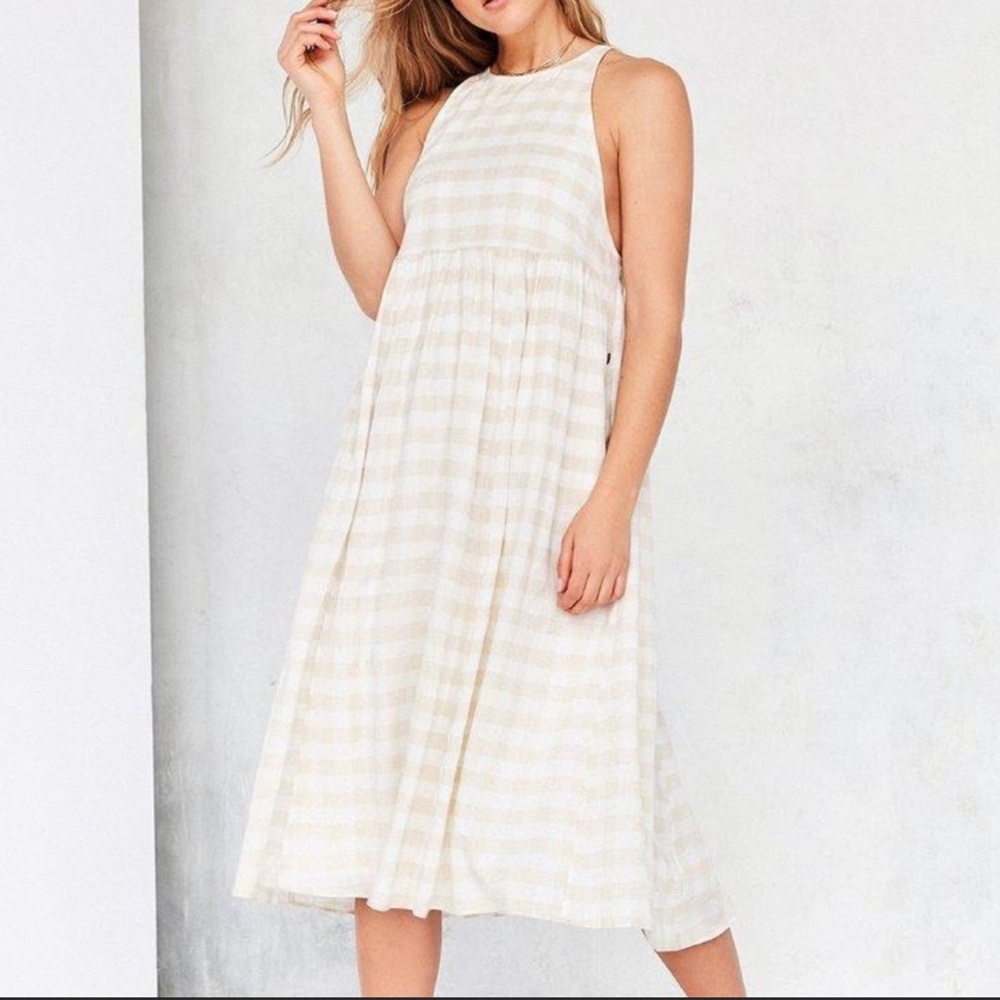 UO kimchi blue beige gingham sleeveless midi dress